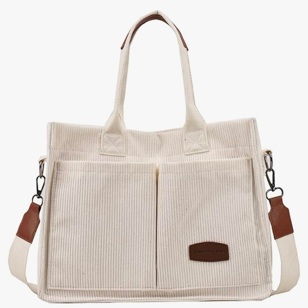 cream corduroy tote bag